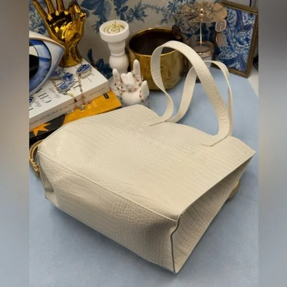 🆕 TED BAKER 🧿 NWOT REPTCON White Croc-Embossed Small Icon Tote Bag - Picture 13 of 15